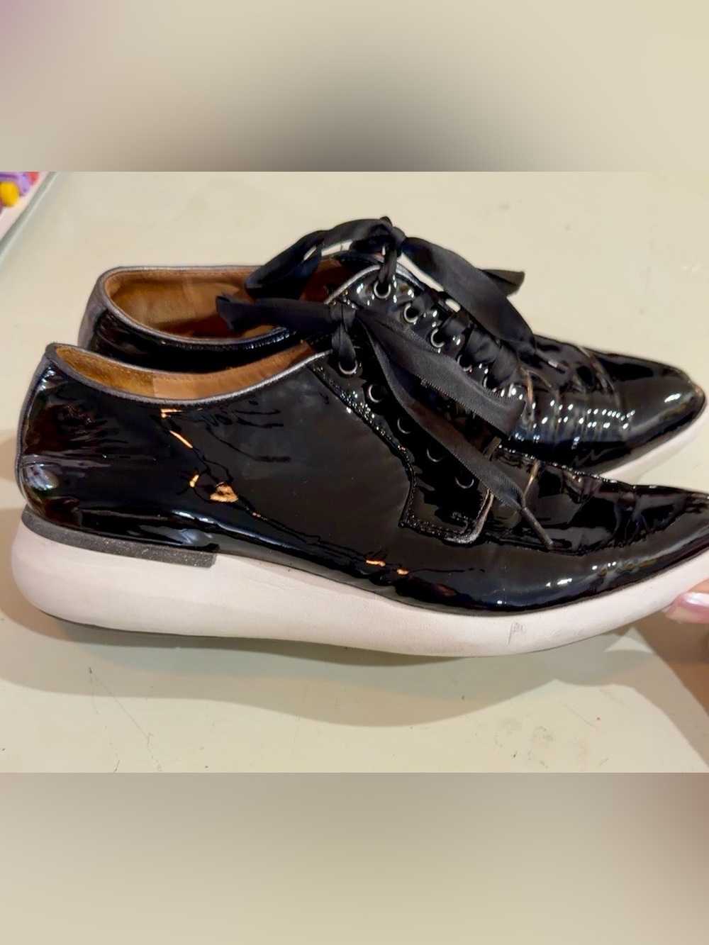 Johnston & Murphy Black Patent Leather Ribbon Lace TruFoam Shoes 8M